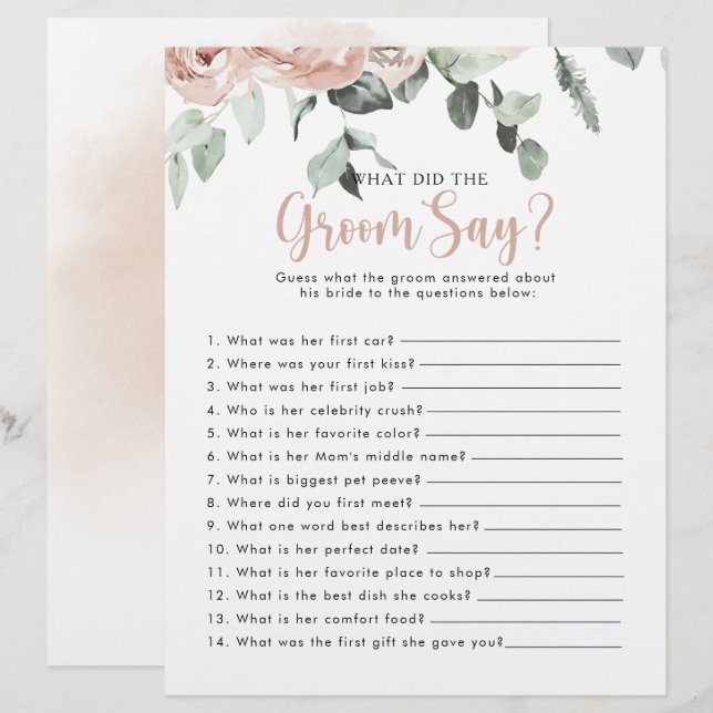 Roos Vrijgezellenfeest Wat heeft de Groom gezegd? (Voorkant / Achterkant)