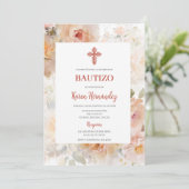 Roos watergekleurd Dopen Spaans Uitnodiging (Staand voorkant)