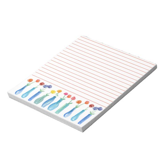 Roos Waterverf Bloem Bouquet Oranje Lijnig Notitieblok (Linkerzijde)