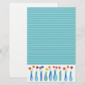 Roos Waterverf Bloemen Turquoise gevoerd Briefpapier (Voorkant / Achterkant)