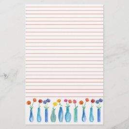 Roos Waterverf Bloemenboeketten Sinaasappel gevoer Briefpapier