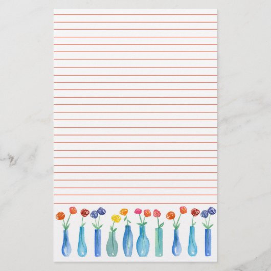 Roos Waterverf Bloemenboeketten Sinaasappel gevoer Briefpapier (Voorkant)