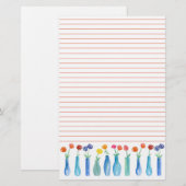 Roos Waterverf Bloemenboeketten Sinaasappel gevoer Briefpapier (Voorkant / Achterkant)