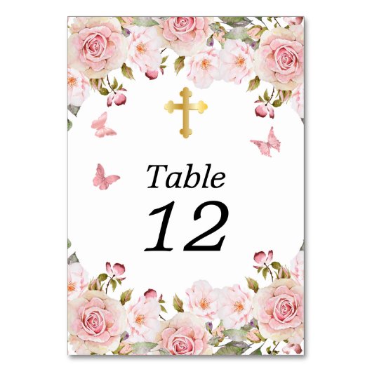 Roos Waterverf Bloemenvlinders en Kruis Kaart (Achterkant)