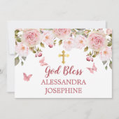 Roos Waterverf Bloemenvlinders en Kruis Naam Kaart (Voorkant)