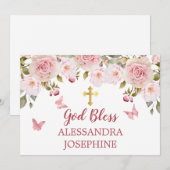 Roos Waterverf Bloemenvlinders en Kruis Naam Kaart (Voorkant / Achterkant)