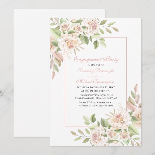 Roos Waterverf Blush Pink Floral Engagement Party Kaart (Voorkant / Achterkant)