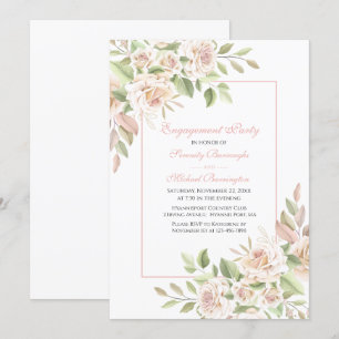 Roos Waterverf Blush Pink Floral Engagement Party Kaart