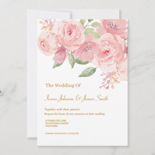 ROOS Waterverf bruiloft uitnodiging (Voorkant)