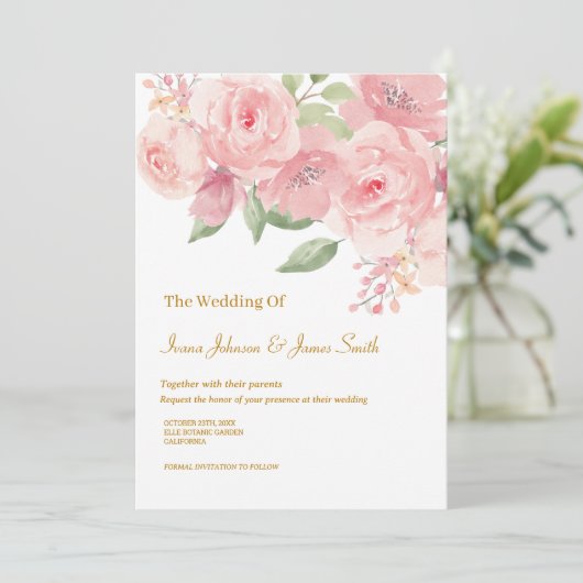 ROOS Waterverf bruiloft uitnodiging (Staand voorkant)