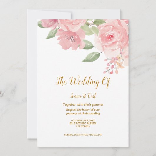 ROOS Waterverf bruiloft uitnodiging (Voorkant)