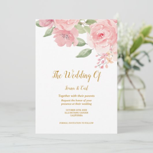 ROOS Waterverf bruiloft uitnodiging (Staand voorkant)