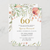 Roos waterverf en elegant script 60e verjaardag uitnodiging briefkaart (Voorkant / Achterkant)