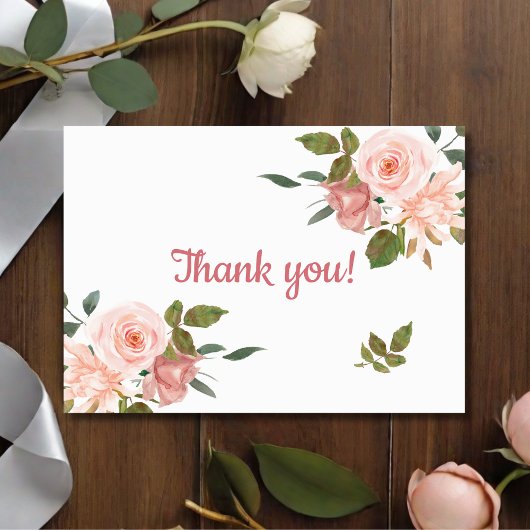 Roos Waterverf Floral Baby shower Bedankkaart