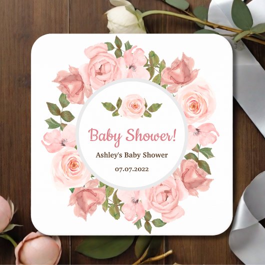 Roos Waterverf Floral Baby shower Kartonnen Onderzetters