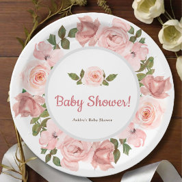 Roos Waterverf Floral Baby shower Papieren Bordje