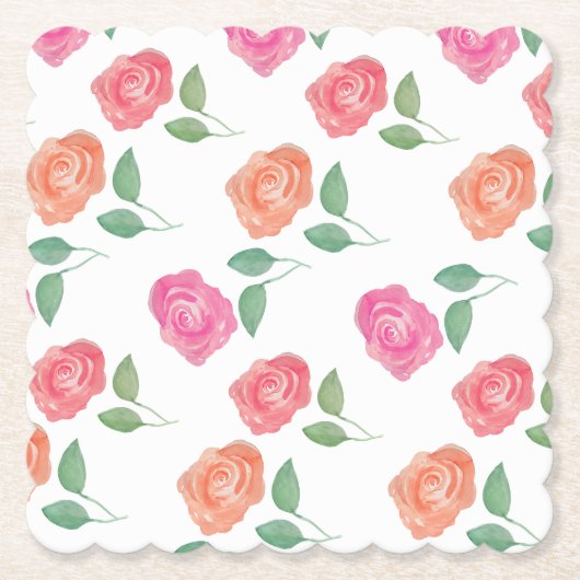 Roos Waterverf Floral Kartonnen Onderzetters (Voorkant)