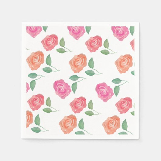 Roos Waterverf Floral Servet (Voorkant)