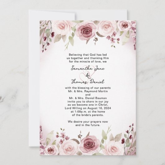 Roos Waterverf Floral Wedding Kaart (Voorkant)