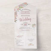 Roos Waterverf Floral Wedding Rustic Dusty All In One Uitnodiging (Binnen)