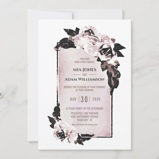 Roos Waterverf Floral Wedding Rustic Dusty Kaart (Voorkant)