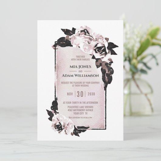 Roos Waterverf Floral Wedding Rustic Dusty Kaart (Staand voorkant)