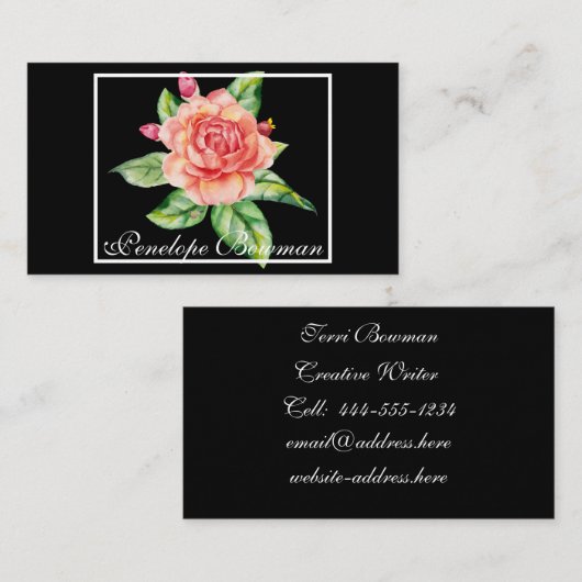 Roos waterverf in een Lijst Visitekaartje (Voorkant / Achterkant)