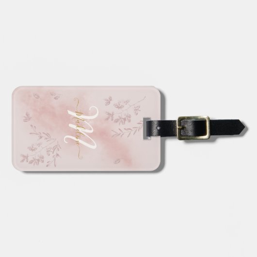 Roos Waterverf Naam Monogram Bagagelabel (Voorkant horizontaal)