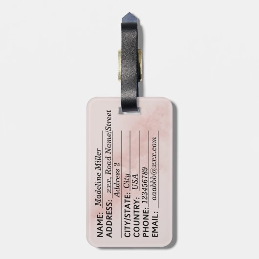 Roos Waterverf Naam Monogram Bagagelabel (Achterkant verticaal)