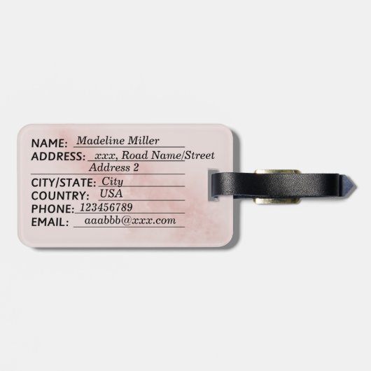 Roos Waterverf Naam Monogram Bagagelabel (Achterkant horizontaal)