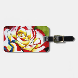 Roos waterverf oorspronkelijke kunstbloem bagagelabel