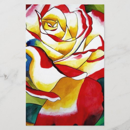 Roos waterverf oorspronkelijke kunstbloem briefpapier (Voorkant)