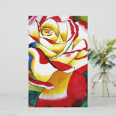 Roos waterverf oorspronkelijke kunstbloem briefpapier (Staand voorkant)