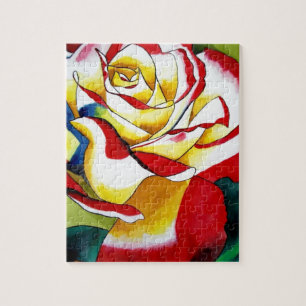 Roos waterverf oorspronkelijke kunstbloem legpuzzel