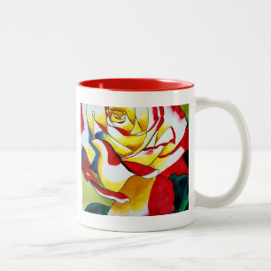 Roos waterverf oorspronkelijke kunstbloem tweekleurige koffiemok