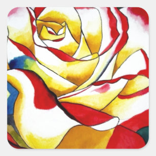Roos waterverf oorspronkelijke kunstbloem vierkante sticker