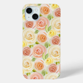 Roos waterverf Pattered iPhone 15 Mini Hoesje