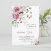 Roos Waterverf Pioen Elegantie Bruiloft Uitnodigin Kaart (Staand voorkant)