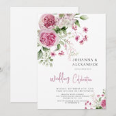 Roos Waterverf Pioen Elegantie Bruiloft Uitnodigin Kaart (Voorkant / Achterkant)