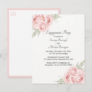 Roos Waterverf Roze Floral Engagement Party Uitnodiging Briefkaart