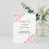 Roos Waterverf Roze Floral Engagement Party Uitnodiging Briefkaart (Staand voorkant)