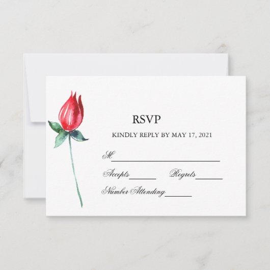 Roos Waterverf Stem Wedding RSVP Kaartje (Voorkant)
