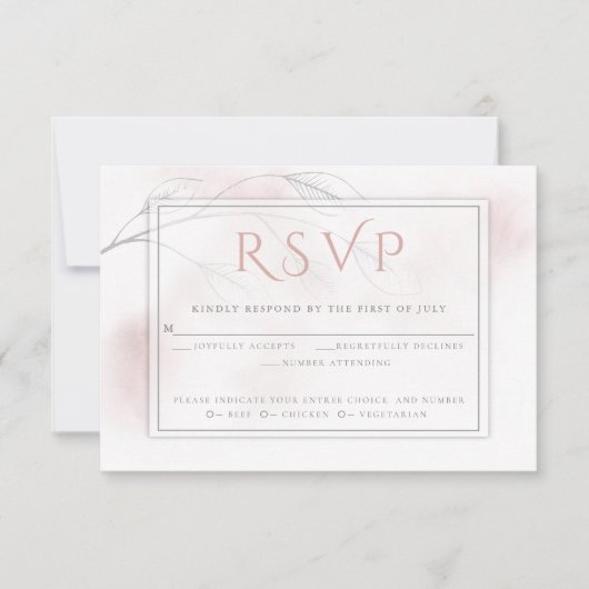 Roos Waterverf was Grijze Wilde Tak RSVP Kaartje (Voorkant)