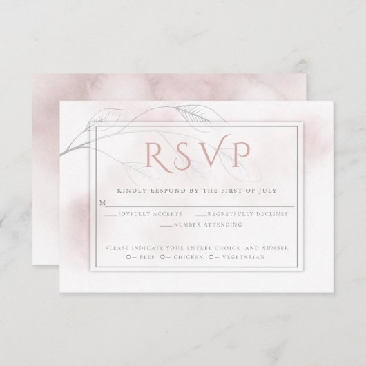 Roos Waterverf was Grijze Wilde Tak RSVP Kaartje (Voorkant / Achterkant)