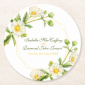 Roos waterverf witte botanica bruiloft ronde kartonnen onderzetter (Voorkant)