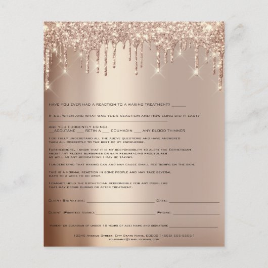 Roos Waxing Depilation Liability Waiver Release Flyer (Achterkant)