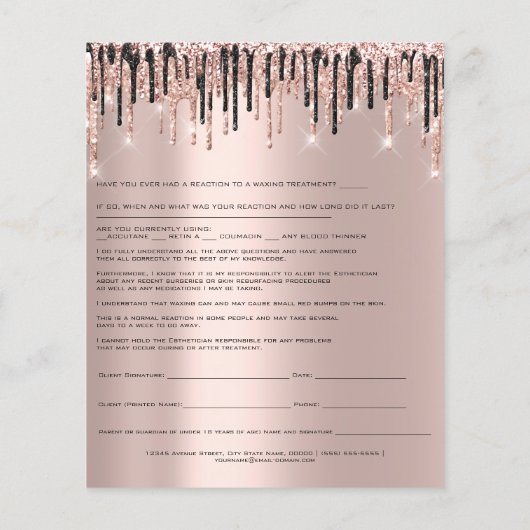 Roos Waxing Depilation Liability Waiver Release Flyer (Achterkant)