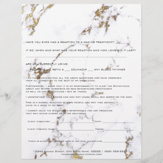 Roos Waxing Depilation Liability Waiver Release Flyer (Achterkant)