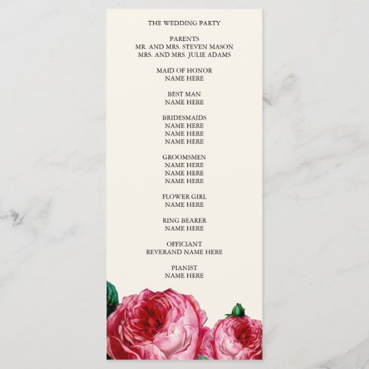  Roos | Weddenprogramma-rackkaart Programmakaart (Achterkant)