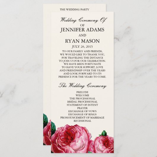  Roos | Weddenprogramma-rackkaart Programmakaart (Voorkant / Achterkant)